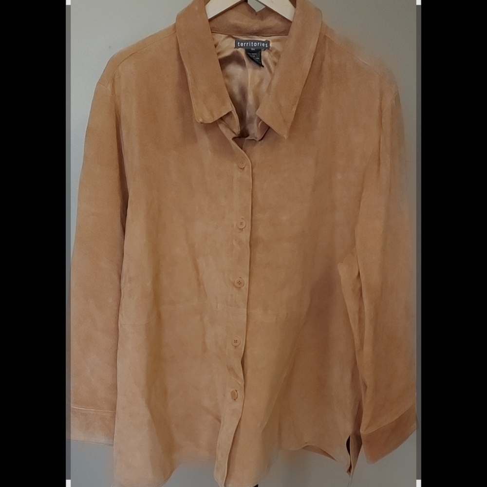 Vintage Territories Jacket Women’s 3x 100% Suede Button Down Long Sleeves Tan